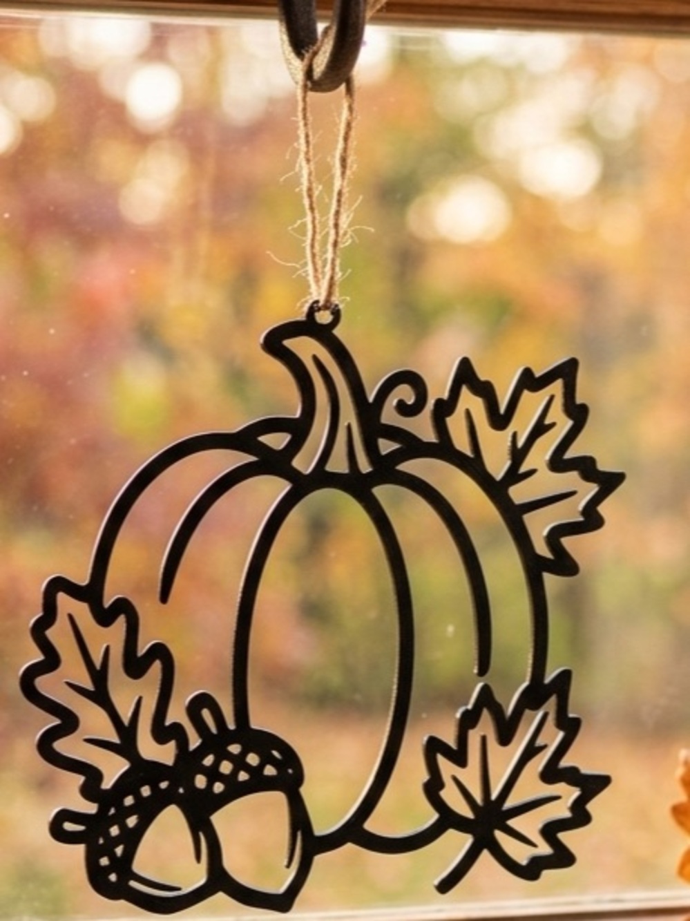 Black Pumpkin and Acorn Window Hanging - Home Holiday Decor